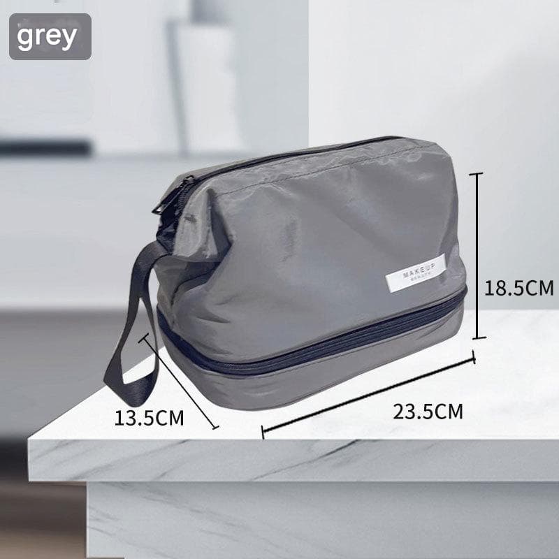 Grey Dual-Compartment Makeup & Toiletry Bag - Large Capacity Travel