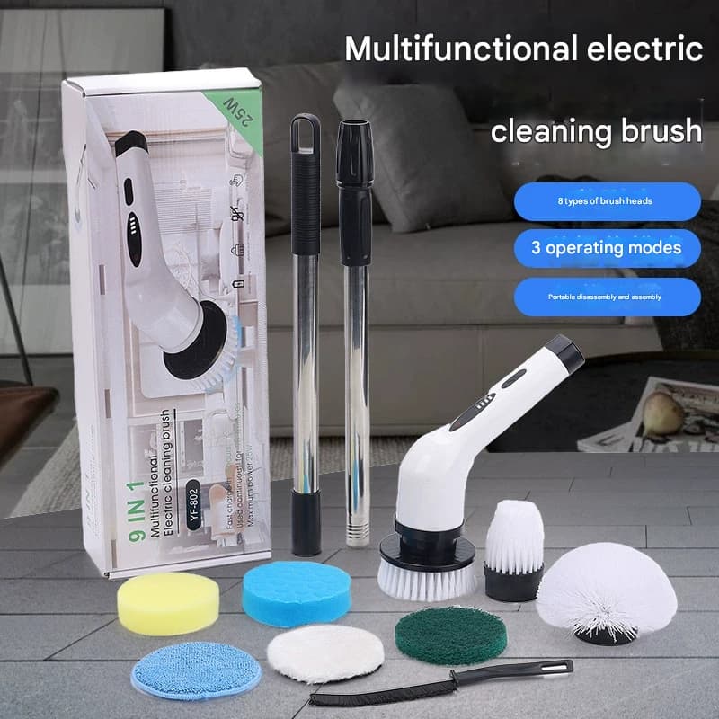 9-in-1 Multifunctional Cordless Electric Spin Scrubber - White