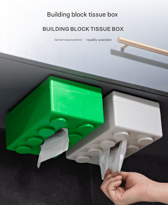 Yellow 2-Piece Creative Building Block Tissue Box Holder - Wall-Mounted