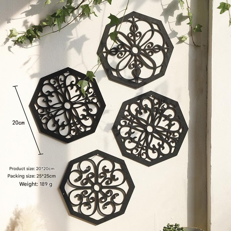 Black 4-Piece Set Intricate Wooden Octagonal Wall Art - European Style