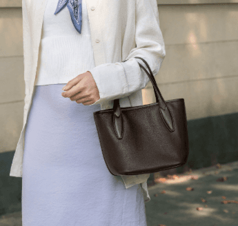 Brown Women's Vegetable Tanned Leather Bucket Bag Minimalist Crossbody