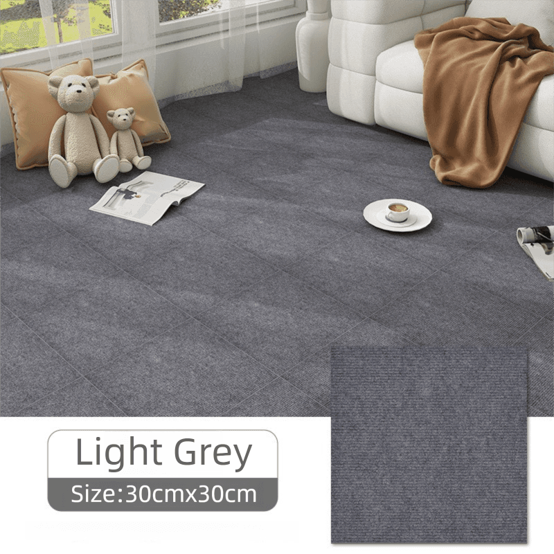 16 Pack Light Grey & Soft Self-Adhesive Carpet Tiles (30 × 30 cm)