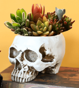 White Halloween Skull Resin Desktop Ornament and Pen Holder - Spooky Decor