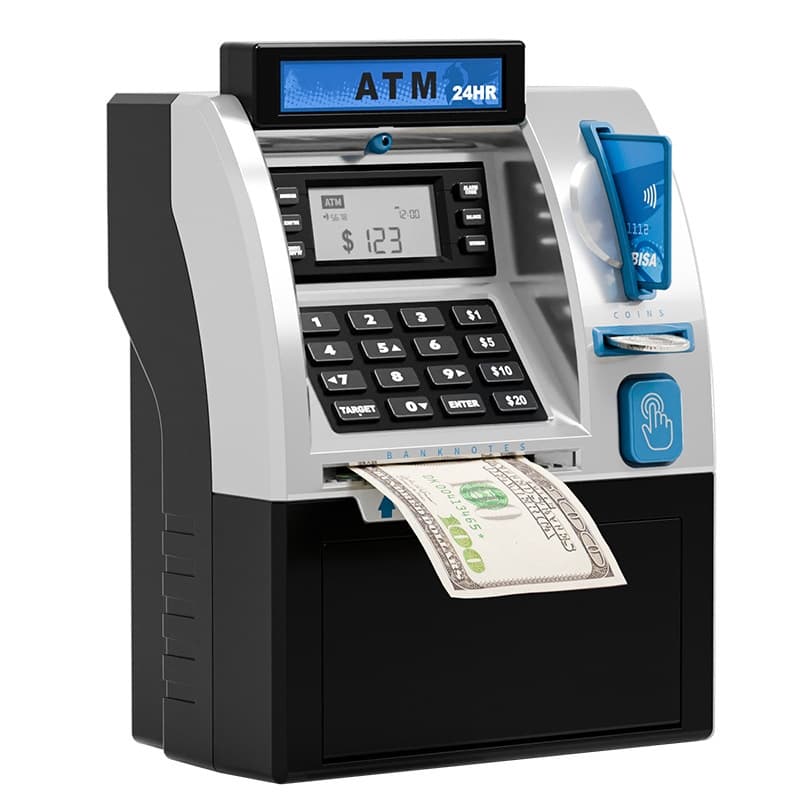 Kids ATM Savings Bank - Electronic Piggy Bank with Debit Card, PIN (black)
