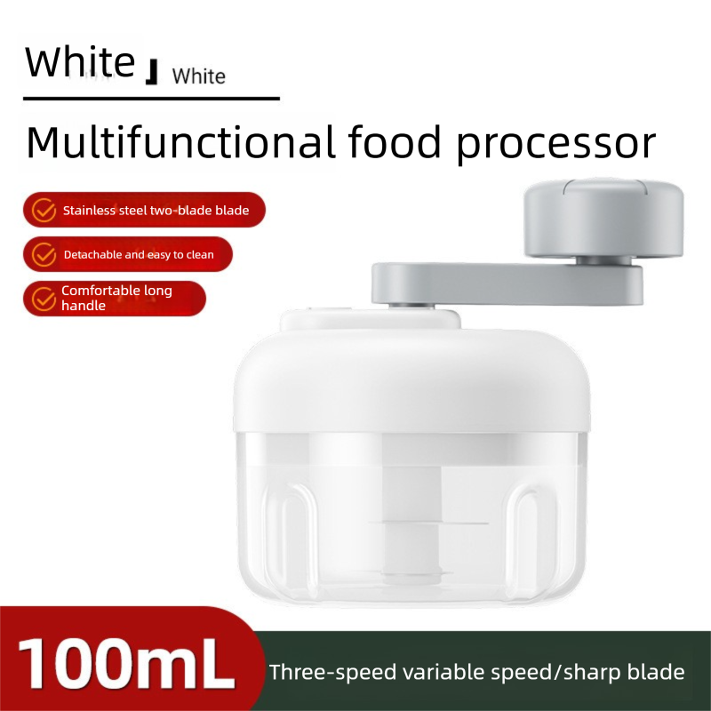 Manual Mini Garlic Chopper & Food Processor 100 ml Portable 3-Speed - White