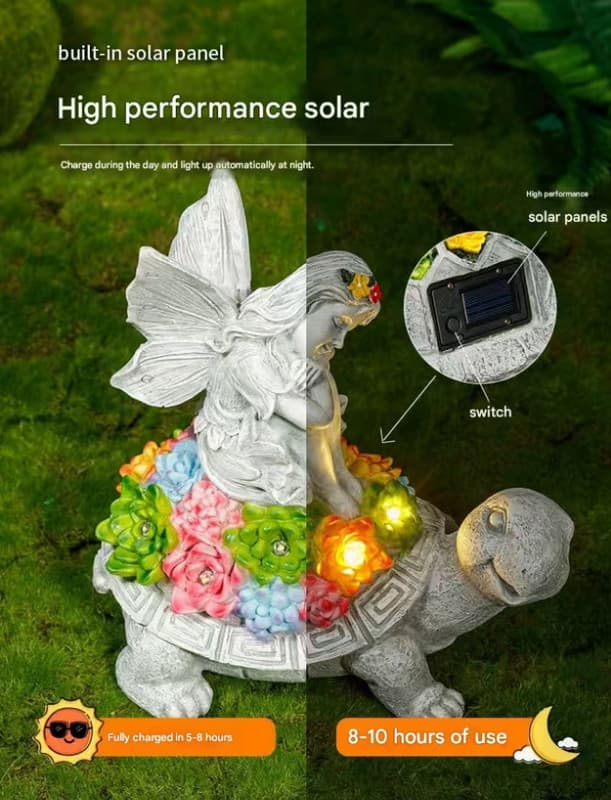 Rabbit and Butterfly Charming Solar-Powered Animal Garden Statue