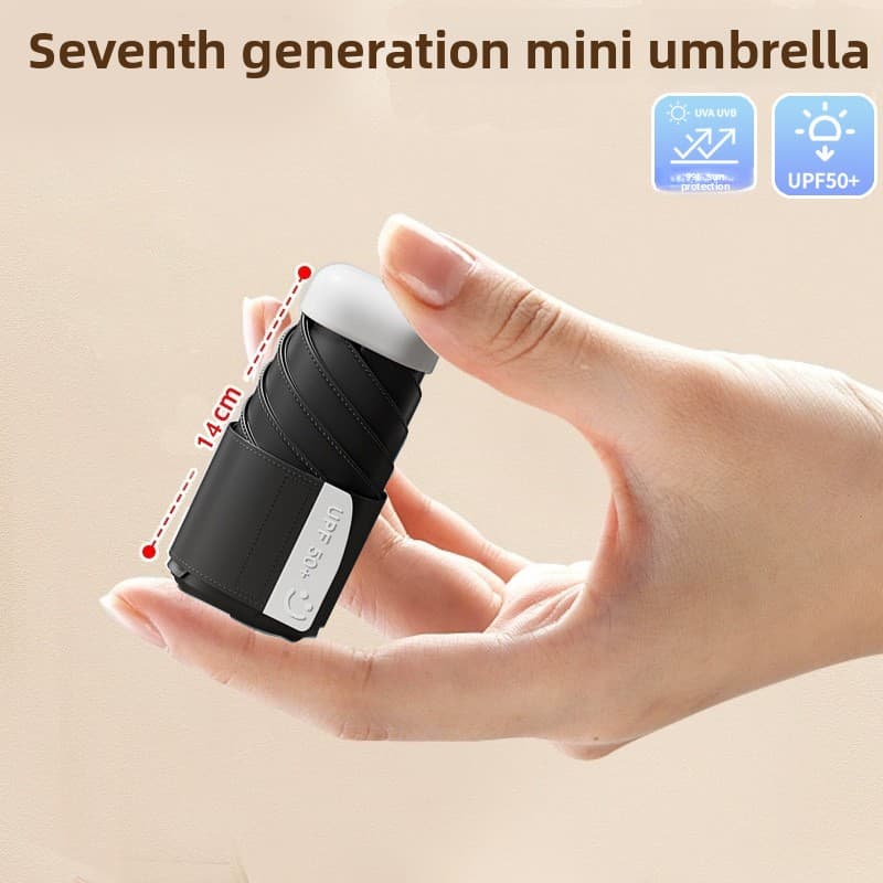 Black Compact Mini Umbrella with UPF50+ UV Protection - Black In Urban