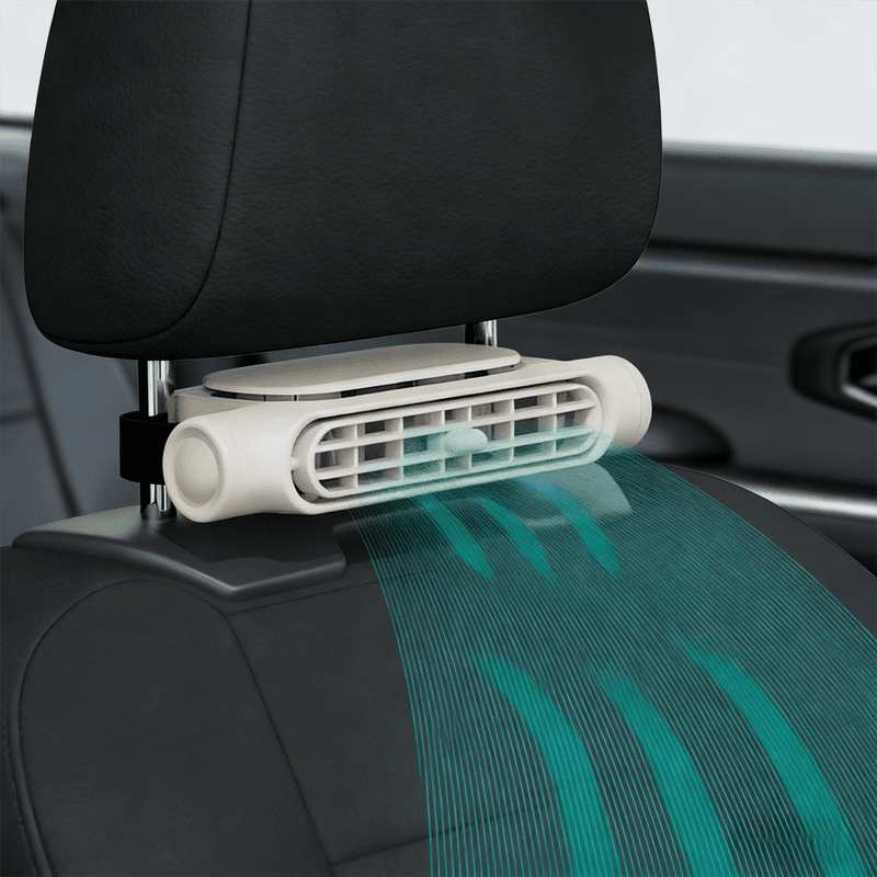 Beige Cordless Dual-Turbo Car Seat Cooling Fan with Velcro Mount - Powerful
