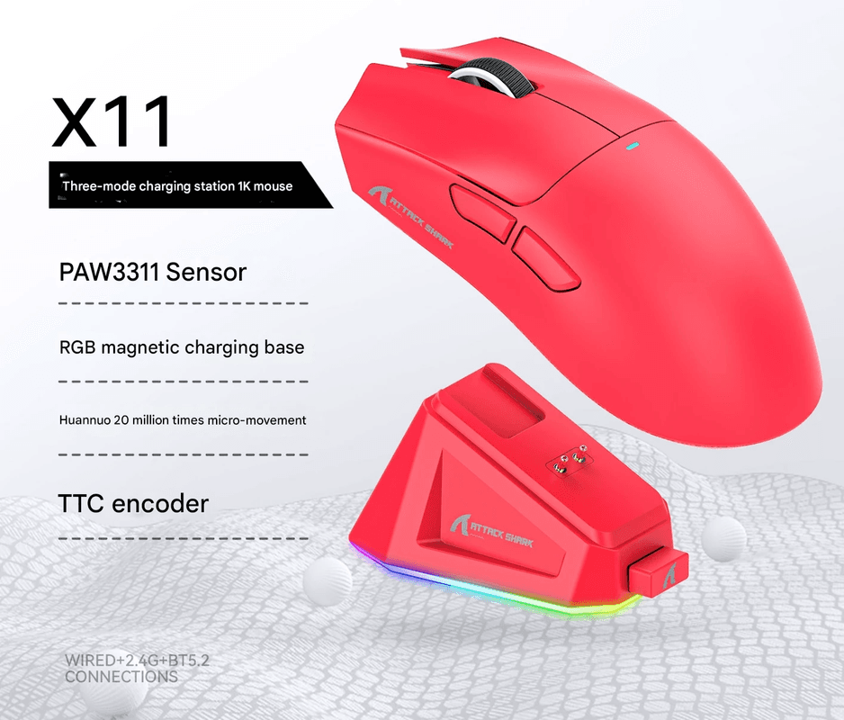 High-Performance Tri-Mode Wireless Gaming Mouse - 22000 DPI - Red