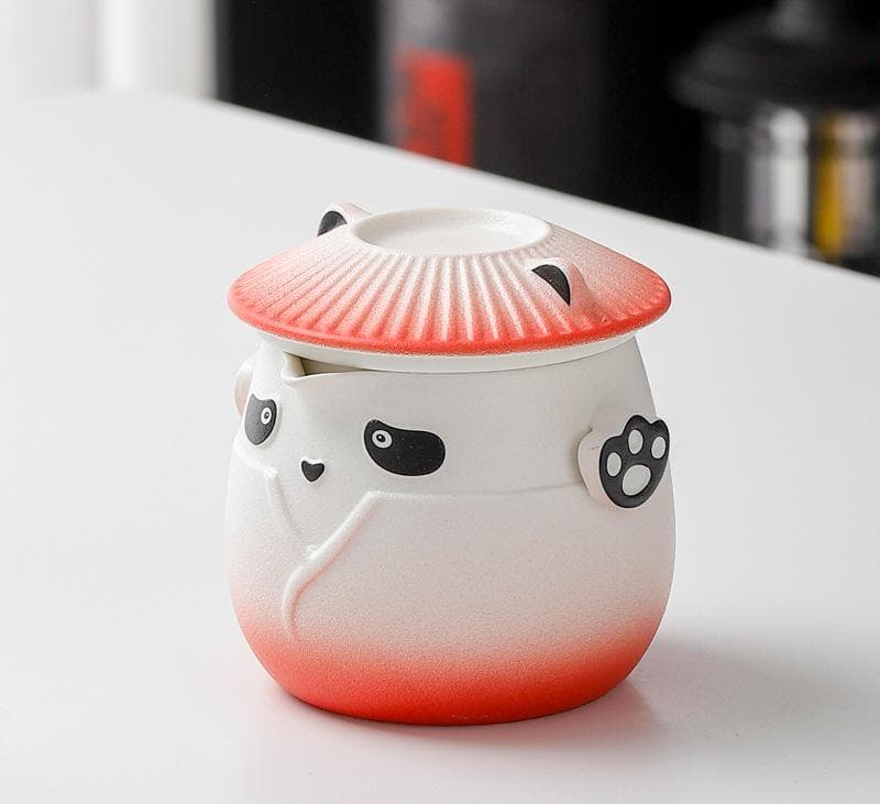 Panda Design Ceramic Tea Infuser Mug Set - 310 ml Travel Crackle Glaze - Red