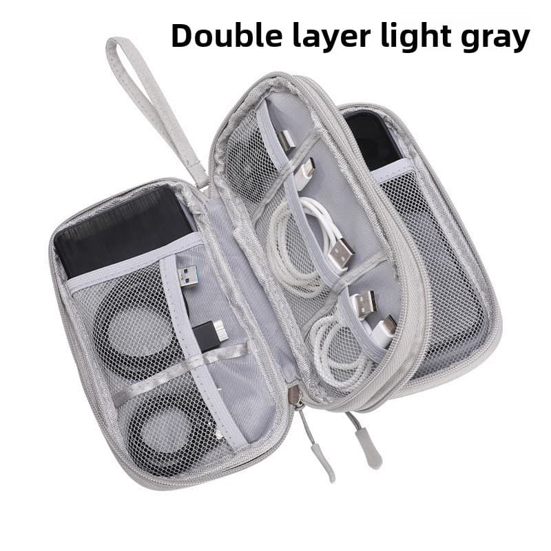 2-PCS Grey Double Layer Travel Electronics Organizer Bag Waterproof Cable