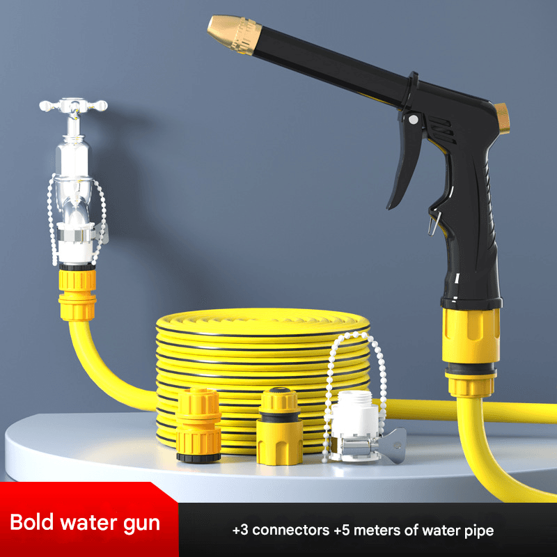 Yellow High-Pressure Car Wash Foam Gun & Hose Set - Adjustable Nozzle - 5m