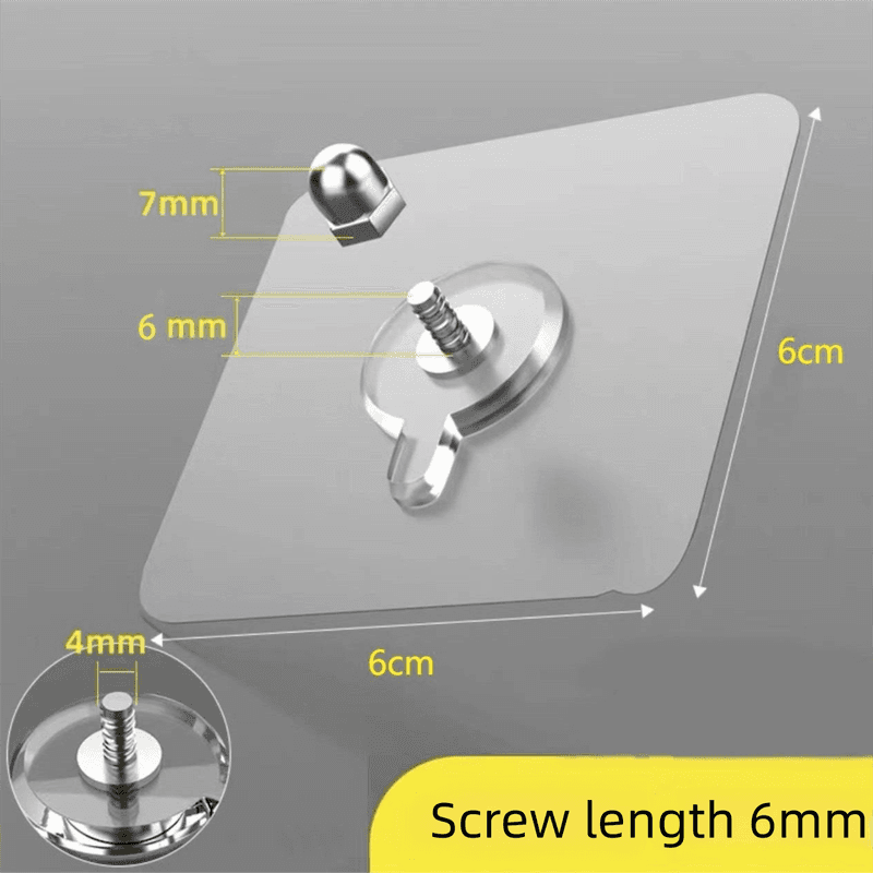 50-PCS Heavy Duty Adhesive Screw Stickers No Drilling Wall Hooks 6 × 6 - 6mm