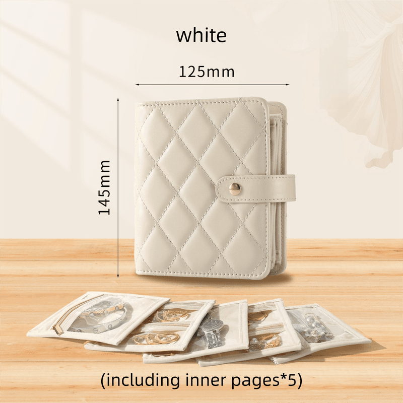 White Nappa Leather Anti-Oxidation Jewelry Storage Book with 5 Velvet