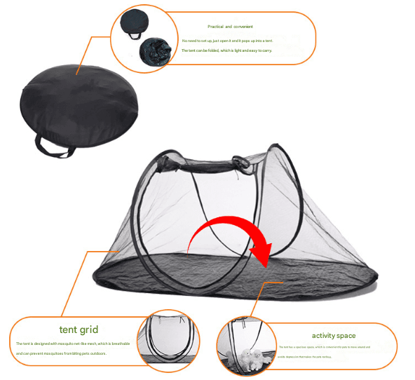 Black Portable Pop-Up Pet Tent - Lightweight Foldable Outdoor Enclosure