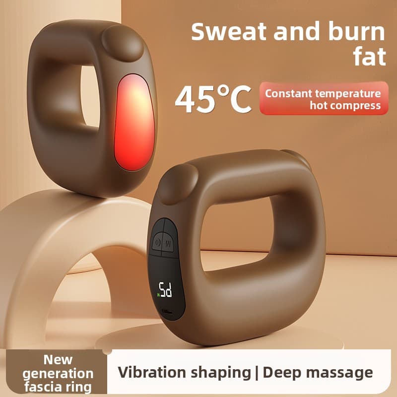 Brown Portable Fascia Massage Ring Vibration Massager with Heat and LED