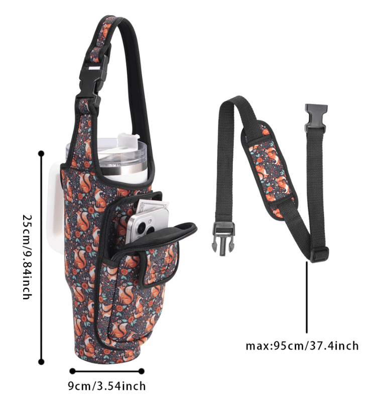 Whimsical Fox Print Insulated Tumbler Carrier Pouch with Adjustable Strap