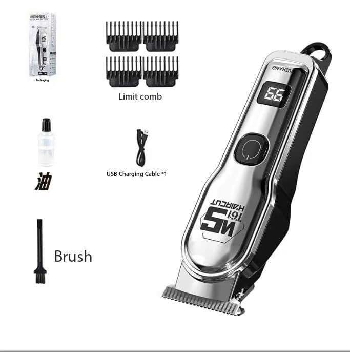 Silver Professional Cordless Hair Clippers - USB Rechargeable Trimmer