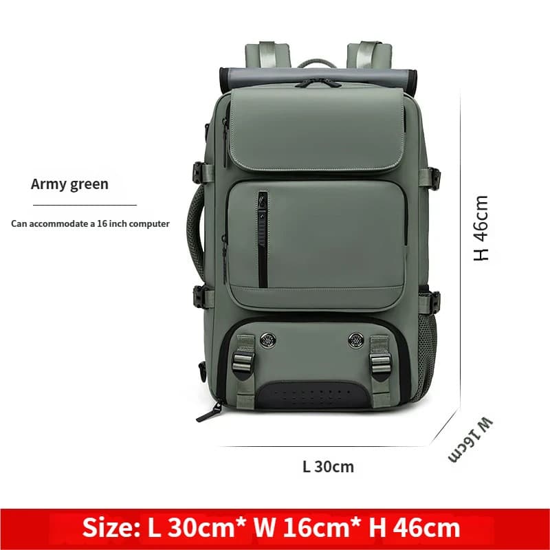 Army Green Large Capacity 16-Inch Laptop Travel Backpack - Anti-Theft
