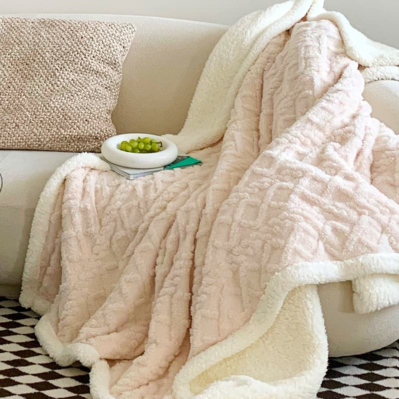 Beige color 180 × 200 cm Double Blanket, Taffeta Fleece Blanket, Thick