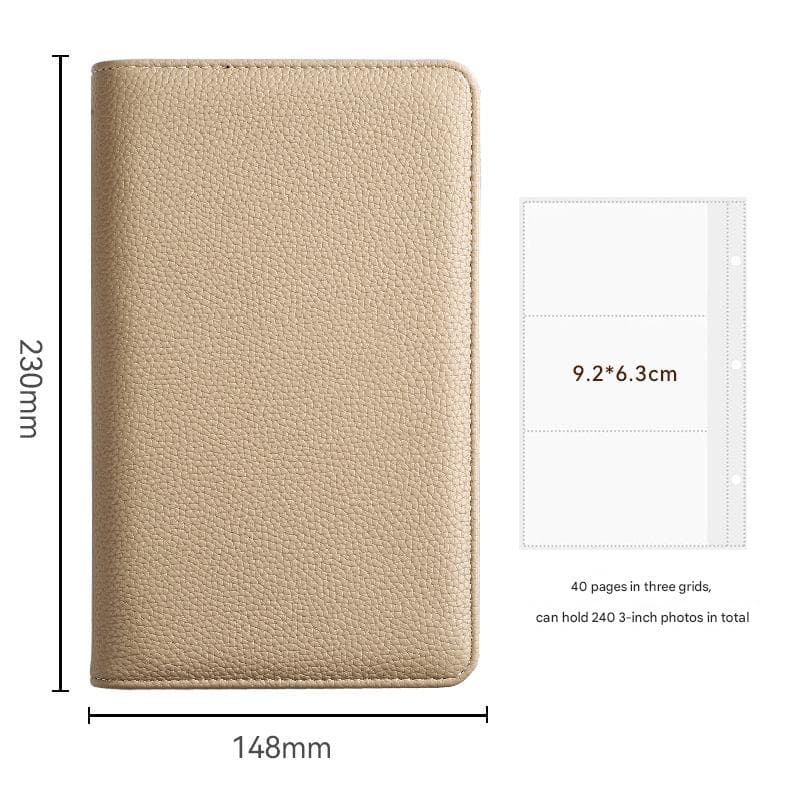 Beige PU Leather Zippered Photo Album - Holds 240 3 Prints"