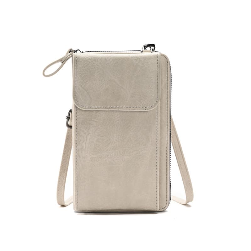 Light grey Women's PU Leather Crossbody Phone Bag - Light Grey Adjustable