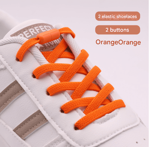Orange No-Tie Elastic Shoelaces with Quick Lock System - Flat Tieless Laces