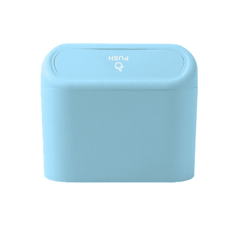 Blue Compact Car Trash Can 2 Pack Hanging Storage Bin with Push Lid