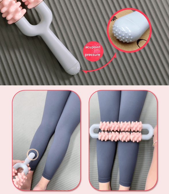 Pink and Grey Dual Row Spiky Muscle Roller Stick - Deep Tissue Massager
