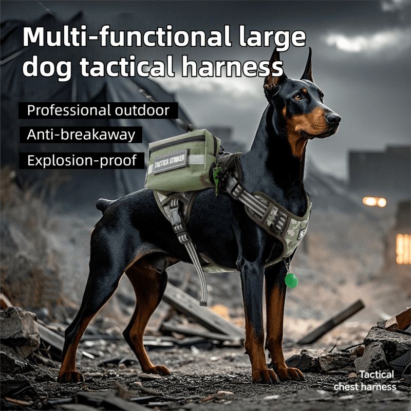 3-Piece Black Tactical Dog Harness Set (S Size) - Heavy Duty No-Pull Vest