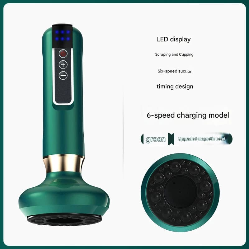 Rechargeable 6-Level Electric Cupping & Gua Sha Massager with LED - Green
