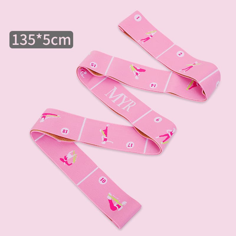 Pink Instructional Yoga Stretch Strap with Embroidered Pose Guide - 11-Loop