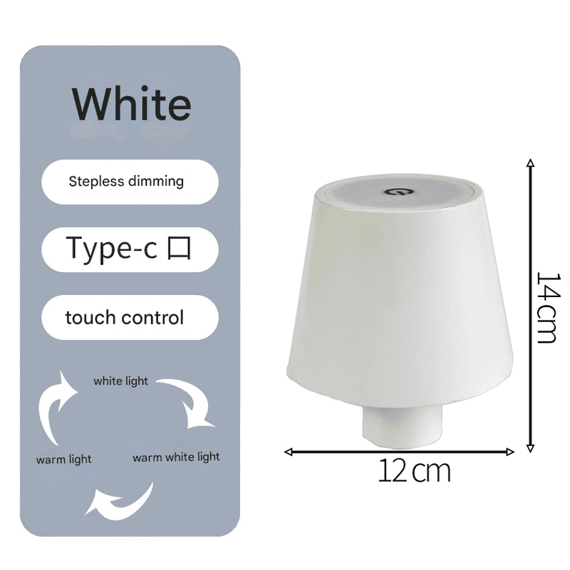 Smooth white Cordless LED Bottle Lamp - Rechargeable Touch-Control Table