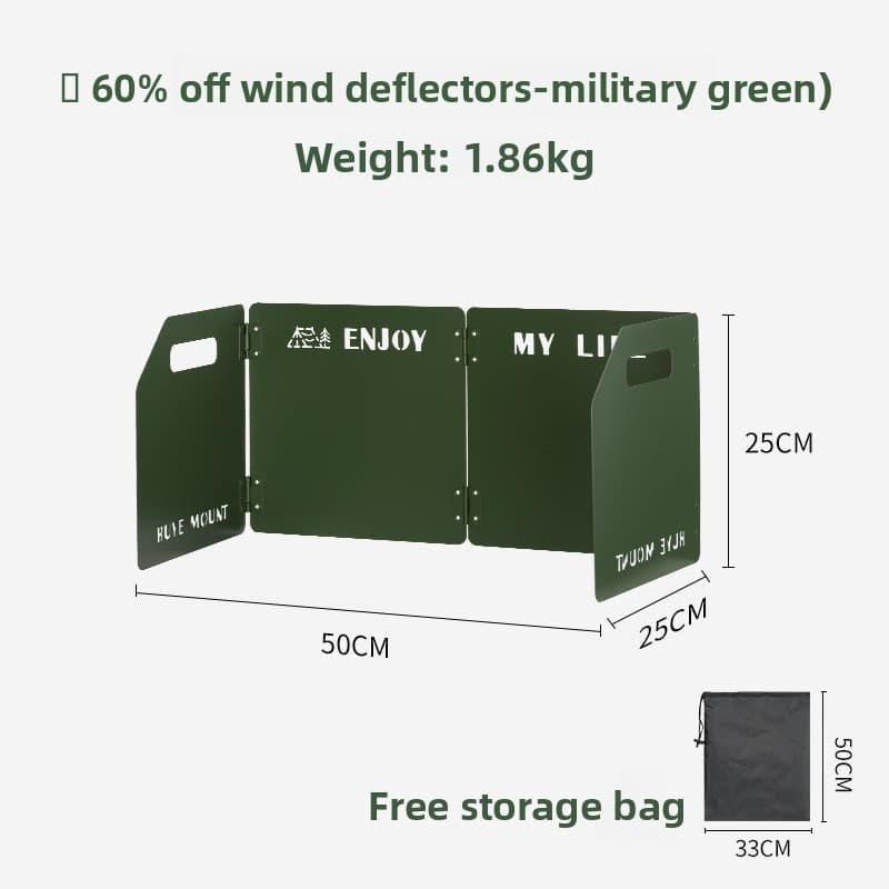 Green Heavy-Duty 4-Fold Camping Stove Windshield Portable Steel Wind