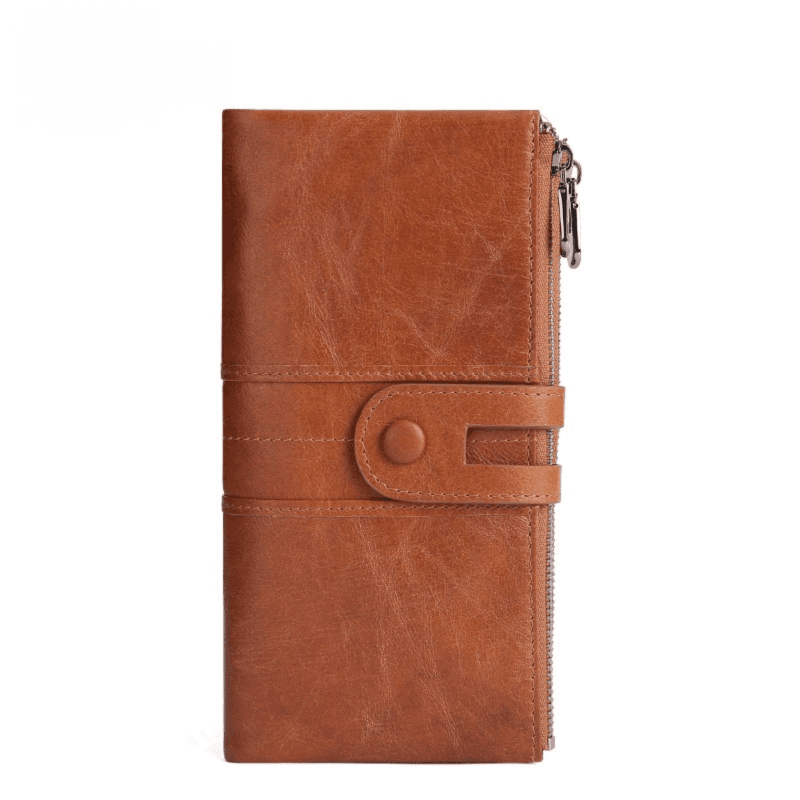 Brown Leather Long Wallet Clutch Organizer 19 × 10 × 3 cm - 15 Card Slots