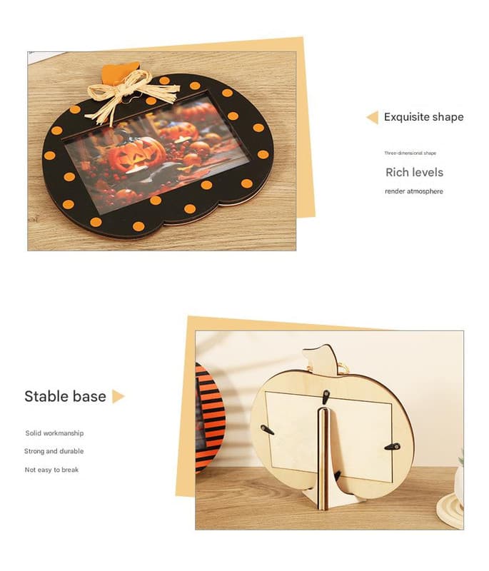Black and Orange Stripes Pattern Festive Pumpkin Photo Frame - Rustic