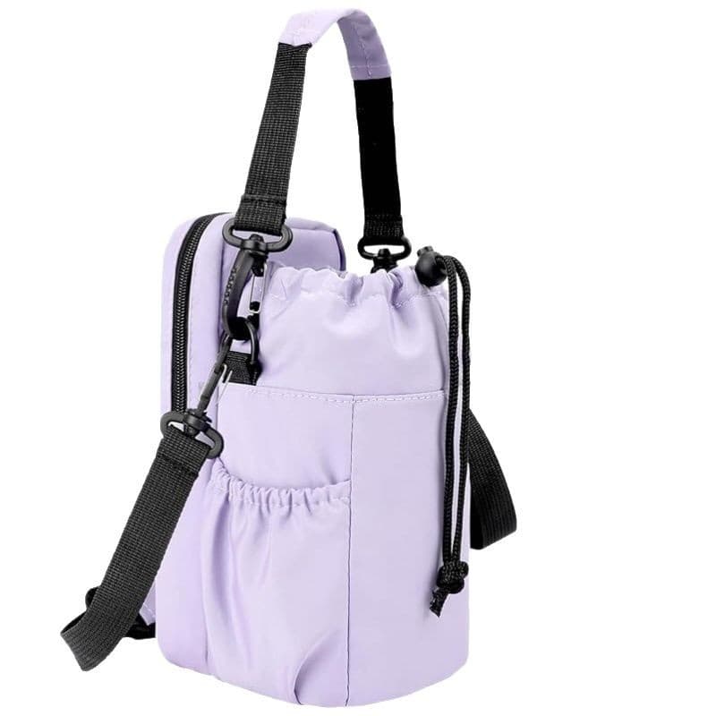 Purple Portable Crossbody Water Bottle Holder with Multiple Pockets