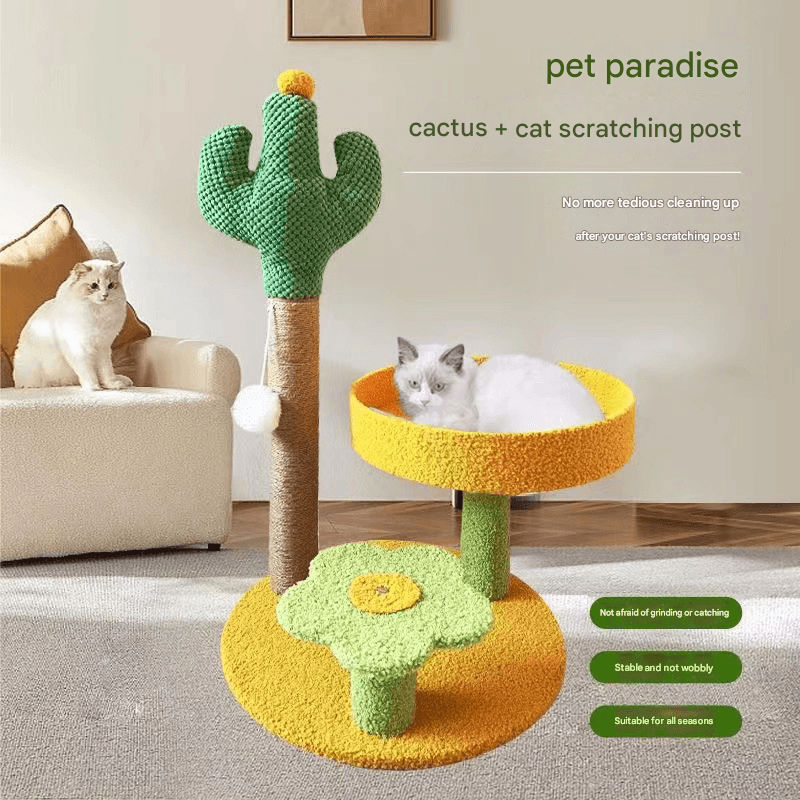 Yellow Cactus Pineapple Cat Tree with Scratching Post & Cozy Perch