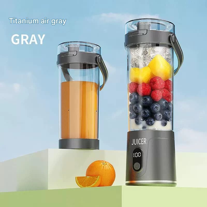 Portable Wireless Juicer Cup - 600 ml, 12-Blade, USB-C Rechargeable - Grey