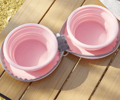 Pink Portable Collapsible Double Pet Bowls for Dogs and Cats - 2x 450 ml