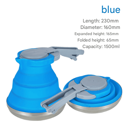 Blue 1.5L Collapsible Silicone Camping Kettle - Portable Foldable Travel