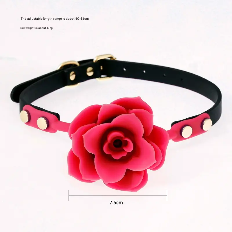 Silicone Rose Ball Gag with Adjustable PU Leather Strap - Playful - Pink