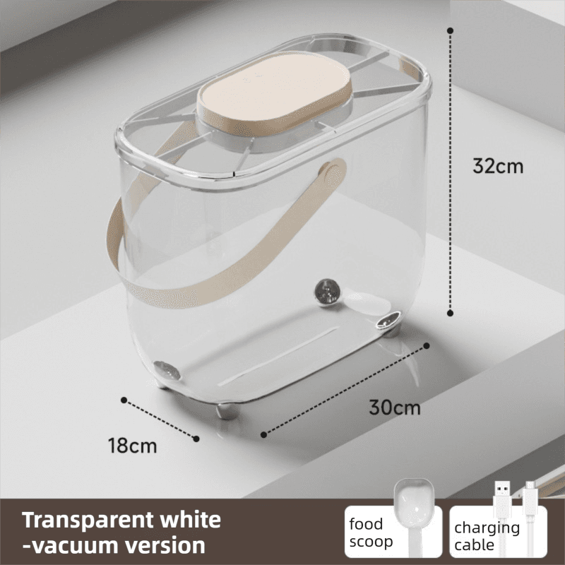 10L Smart Vacuum Pet Food Storage Container - Moisture - Transparent White