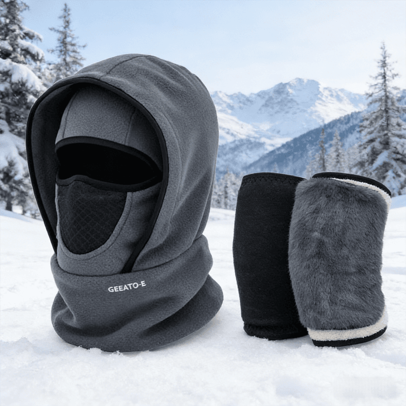 Windproof Thermal Rider Protection Set - 2 Pack Faux Rabbit - Grey Balaclava