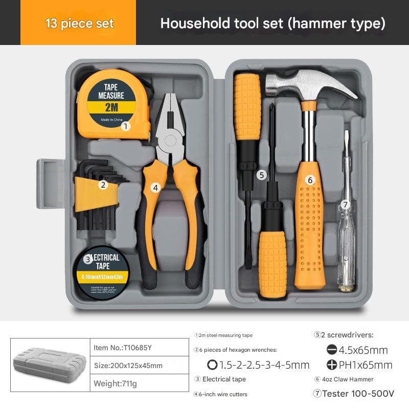 13-Piece Essential Household Tool Kit - Compact Home Repair & DIY - Yellow