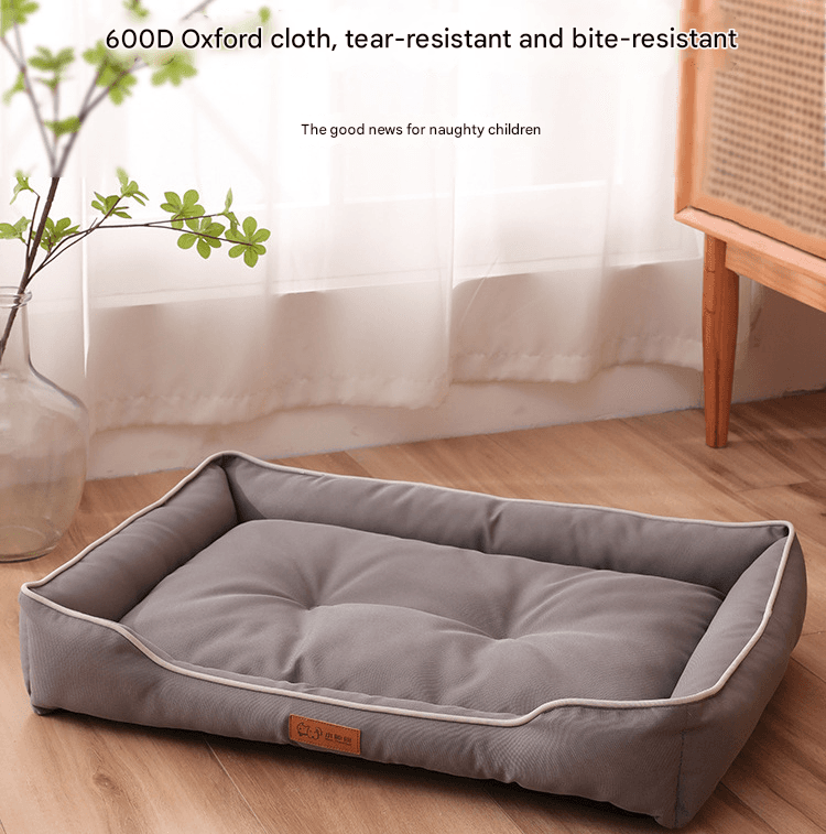 Grey Rectangular Pet Bed with Removable Cooling Mat - 600D Oxford - Size:S