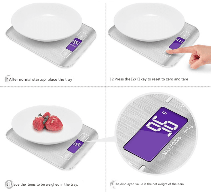 Silver Ultra-Slim Rechargeable Digital Kitchen Scale - Stainless - 5kg/1g