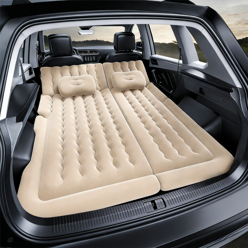 Beige Multi-Chamber Car Inflatable Air Mattress with Electric - 174 × 126 cm