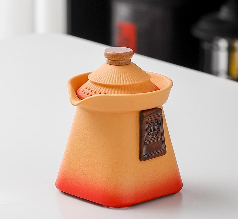 Artisan Ceramic Tea Pot with Built-in Strainer - 280 ml - Yellow+red