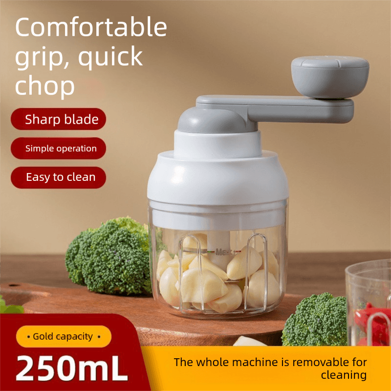 Manual Mini Garlic Chopper & Food Processor 250 ml Portable Hand-Crank